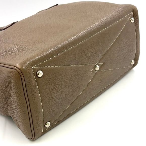 Hermes Victoria 35 □L Engraved Leather Gray-beige Handbag Silver - Picture 6 of 15